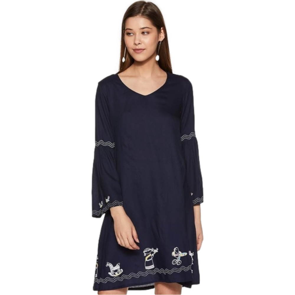 GLOBAL Desi Black Rayon A Line Dress Medium
